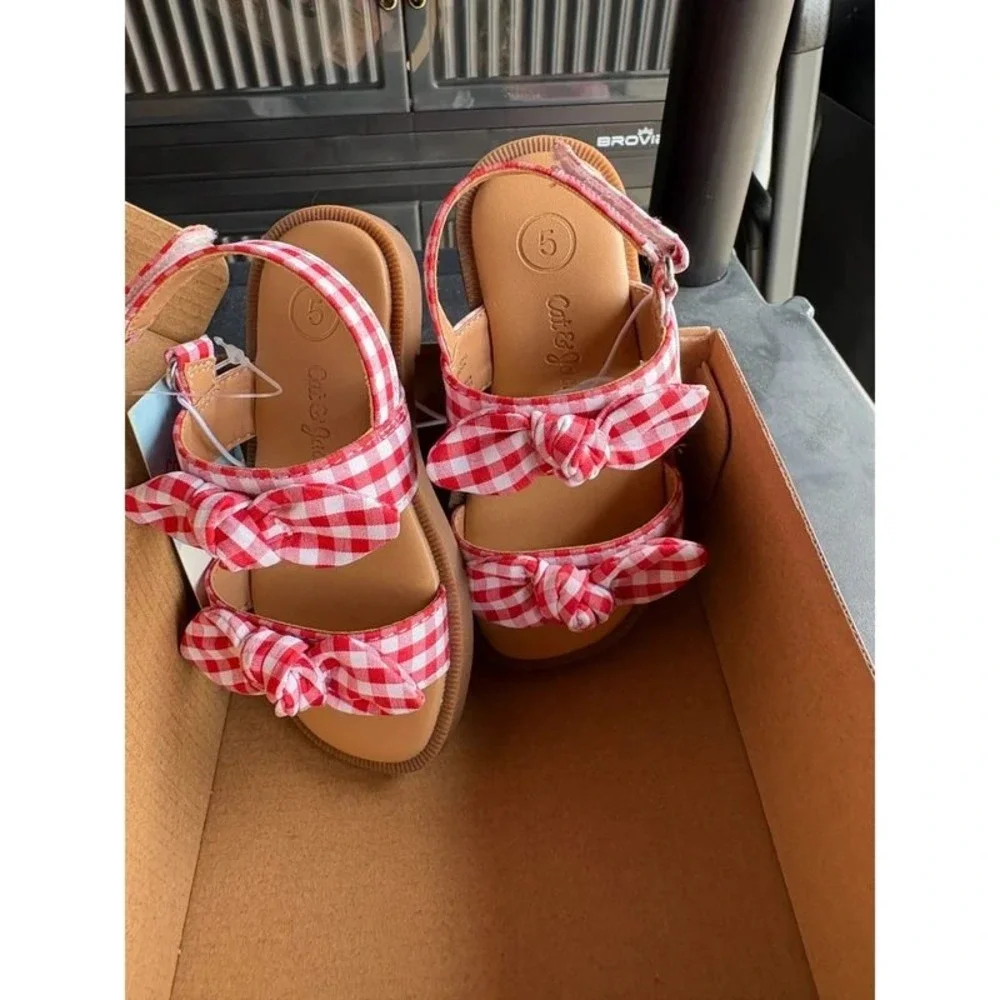 Baby Girl Sandals by Cat‎ & Jack Lillie Gingham Red Size 5 New With Tags